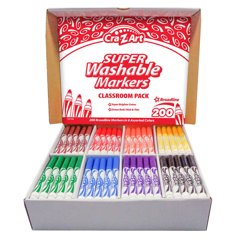 Cra-Z-Art Washable Marker Classroom Pack, Broadline, 8 Color, Pack of 200